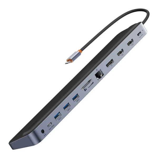 Хаб-підставка 12в1 Baseus Elitejoy Gen2 USB-C з роз'ємами 2 HDMI 4K, DP 4K, RJ45, USB-C, USB-A, кардридером SD/TF, Audio Jack, 100W PD для iPad | MacBook Pro/Air | Windows