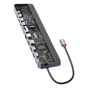 Хаб-подставка 12в1 Baseus Elitejoy Gen2 USB-C с разъемами 2 HDMI 4K, DP4K, RJ45, USB-C, USB-A, кардридером SD/TF, Audio Jack, 100W PD для iPad | MacBook Pro/Air | Windows - Фото 4