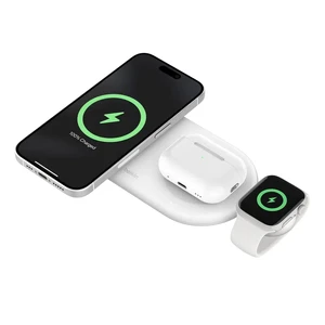 Док-станція MagSafe Belkin 3-в-1 BoostCharge Pro Charging Pad White 15W з Qi2 для iPhone | Apple Watch | AirPods WIZ022vfWH - Фото 1