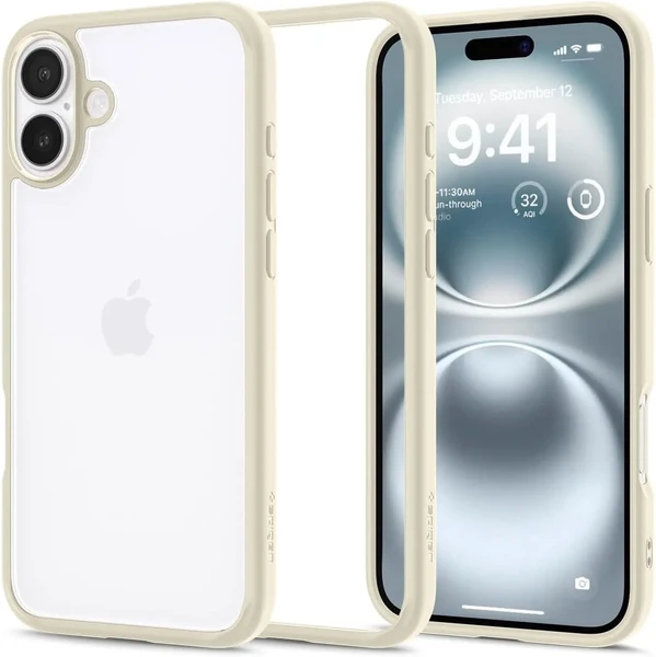 Прозорий бежевий чохол Spigen Ultra Hybrid для iPhone 16 Plus