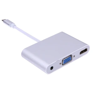 Алюминиевый переходник iLoungeMax 3-in-1 USB Type-C to HDMI | VGA | 3.5mm Silver  - Фото 1