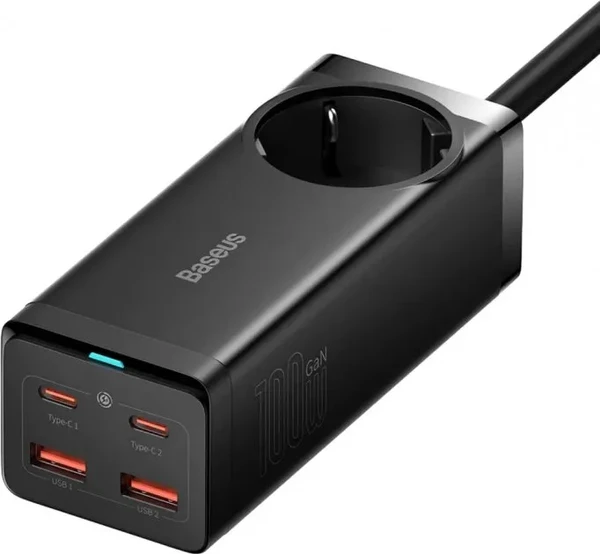 Швидкий мережевий подовжувач із зарядкою Baseus 100W GaN3 Pro AC + 2 USB A + 2 USB Type C + PD