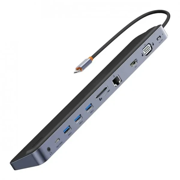 Хаб 11в1 Baseus Elitejoy Gen2 USB-C з роз'ємами HDMI 4K, VGA 4K, RJ45, USB-C, USB-A, кардридером SD/TF, Audio Jack, 100W PD для iPad | MacBook Pro/Air | Windows