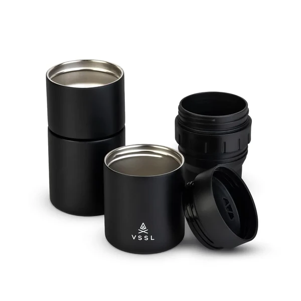 Портативний набір для кави VSSL Nest Pour Over Coffee Kit з двома подвійними чашками 10 oz Black