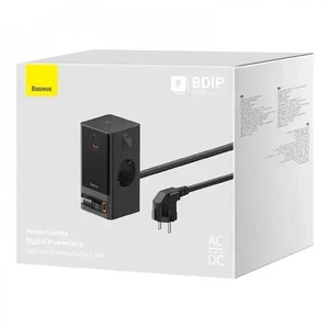Сетевое зарядное устройство Baseus PowerCombo Digital Power Strip Black 65W + USB + USB Type-C + встроенный кабель - Фото 4