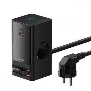Сетевое зарядное устройство Baseus PowerCombo Digital Power Strip Black 65W + USB + USB Type-C + встроенный кабель - Фото 3