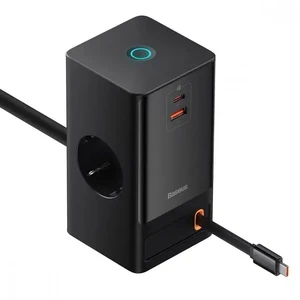 Сетевое зарядное устройство Baseus PowerCombo Digital Power Strip Black 65W + USB + USB Type-C + встроенный кабель - Фото 2