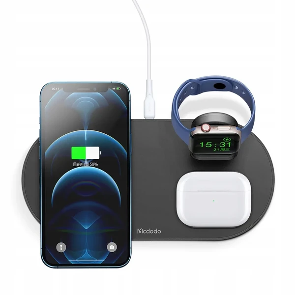 Док-станция Mcdodo 3 in 1 Magnetic Wireless Charger MagSafe 15W Black для iPhone | AirPods | Apple Watch