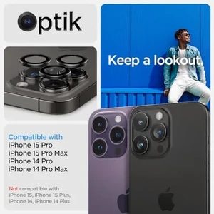Защитное стекло на камеру Spigen Optik Pro Protector Black Titanium для iPhone 15 Pro | 15 Pro Max | 14 Pro | 14 Pro Max (2 шт.) - Фото 3