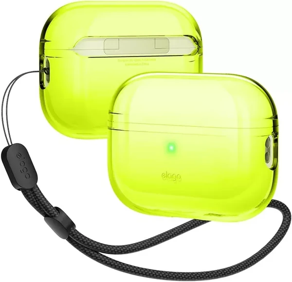 Прозорий силіконовий чохол із карабіном elago Clear with Nylon Lanyard Case Neon Yellow для AirPods Pro 2