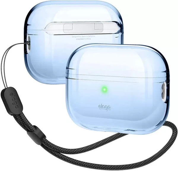 Прозорий силіконовий чохол із карабіном elago Clear with Nylon Lanyard Case Aqua Blue для AirPods Pro 2 в Івано-Франківську