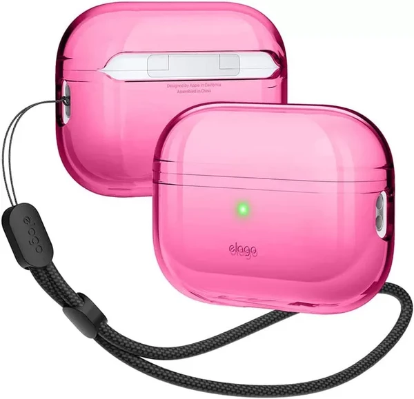 Прозорий силіконовий чохол із карабіном elago Clear with Nylon Lanyard Case Neon Hot Pink для AirPods Pro 2 в Сумах