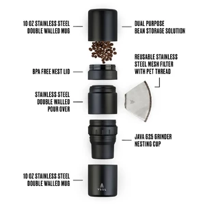 Портативный набор для кофе VSSL Nest Pour Over Coffee Kit с двумя двойными чашками 10 oz Black - Фото 3