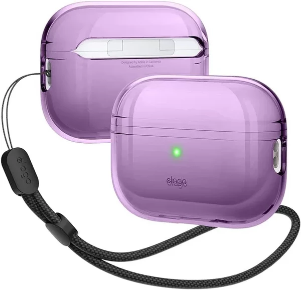 Прозорий силіконовий чохол із карабіном elago Clear with Nylon Lanyard Case Deep Purple для AirPods Pro 2