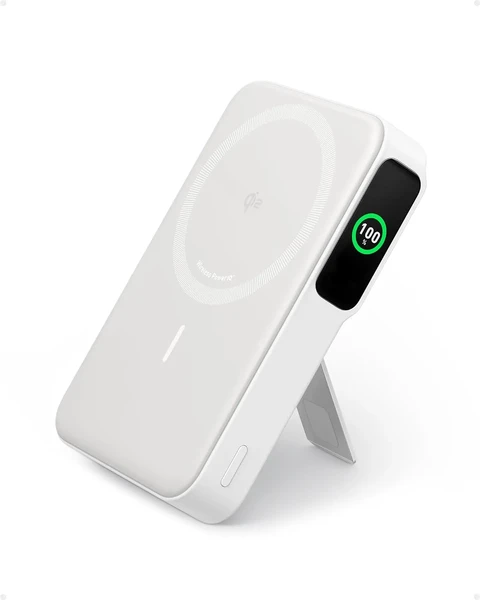 Повербанк MagSafe з підставкою Anker MagGo Qi2 with Stand 10000mAh White для iPhone 15 | 14 | 13 |12