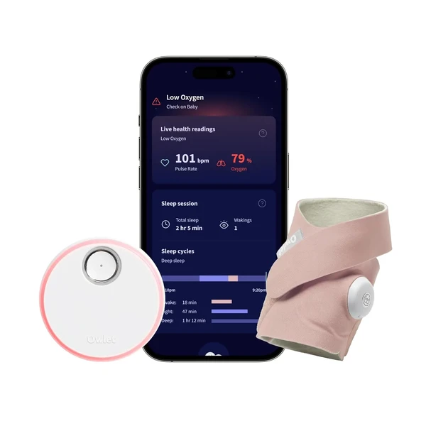 Розумна шкарпетка для немовлят Owlet Dream Sock® - FDA-Cleared Smart Baby Monitor - Track Live Pulse (Heart) Rate, Oxygen in Infants - Receive Notifications - Rose