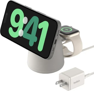 Док-станція Belkin 2-in-1 MagSafe Wireless Charging Dock 15W Fast Charge iPhone Charger Compatible with iPhone 17, 16, 15, 14, and 13 Series, AirPods, and Other MagSafe Enabled Devices, Includes Power Supply - Sand