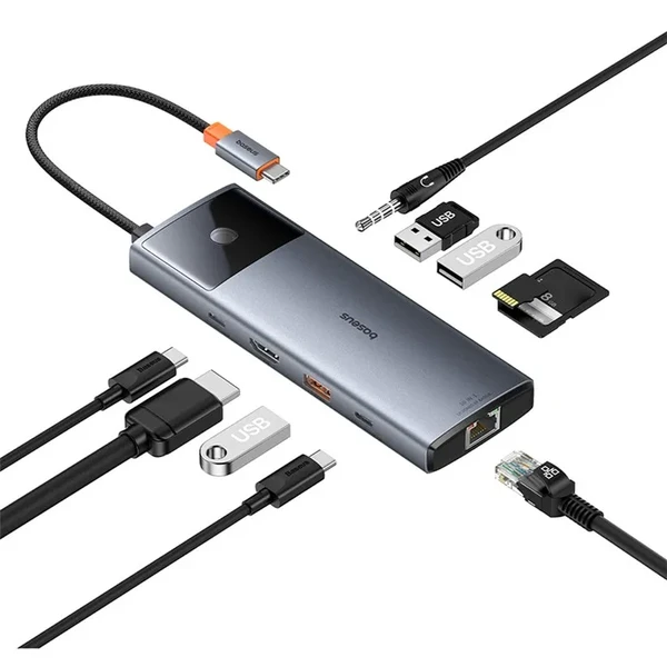 Багатофункціональний хаб 10в1 Baseus Metal Gleam Series II з роз'ємами HDMI 4K, USB-C, USB-A, кардридером SD/TF, AUX 3.5, 100W PD для iPad | MacBook Pro/Air у Житомирі