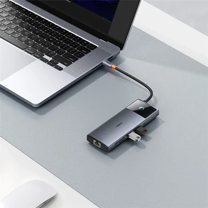 Многофункциональный хаб 10в1 Baseus Metal Gleam Series II с разъемами HDMI 4K, USB-C, USB-A, кардридером SD/TF, AUX 3.5, 100W PD для iPad | MacBook Pro/Air - Фото 3