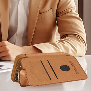 Бронзовый чехол-книга с защитой камеры Nillkin Qin для iPhone 16 Pro Max - Фото 6