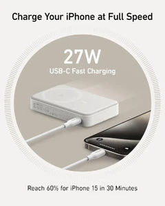 Повербанк MagSafe з підставкою Anker MagGo Qi2 with Stand 10000mAh White для iPhone 15 | 14 | 13 |12 - Фото 4