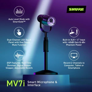 Микрофон для подкастов Shure MV7i со встроенным аудиоинтерфейсом - Фото 7