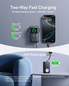 Повербанк для Apple Watch с USB-C кабелем Anker MagGo 10000mAh Black - Фото 3
