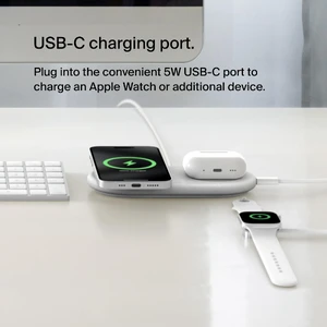 Бездротова зарядка 2-в-1 Belkin MagSafe Qi2 15W White - Фото 3