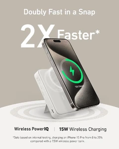 Повербанк MagSafe з підставкою Anker MagGo Qi2 with Stand 10000mAh White для iPhone 15 | 14 | 13 |12 - Фото 2