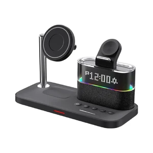 Док-станция с часами iLoungeMax 5in1 Magnetic Wireless Charger Station Black для iPhone | AirPods | Apple Watch