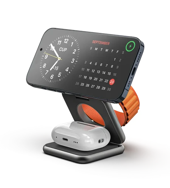 Складна портативна док-станція MagSafe 3-в-1 KUXIU Magnetic Wireless Charger 15W для iPhone | AirPods | Apple Watch