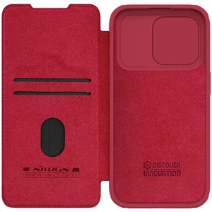 Кожаный чехол-книжка со шторкой для камеры Nillkin Qin Pro Leather Red для iPhone 15 Pro - Фото 2