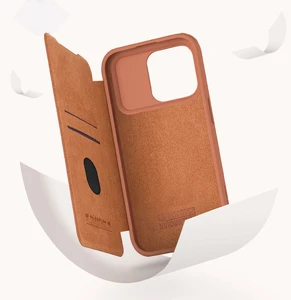 Кожаный чехол-книжка со шторкой для камеры Nillkin Qin Pro Leather Brown для iPhone 15 Pro - Фото 7