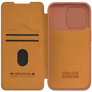 Кожаный чехол-книжка со шторкой для камеры Nillkin Qin Pro Leather Brown для iPhone 15 Pro Max - Фото 2