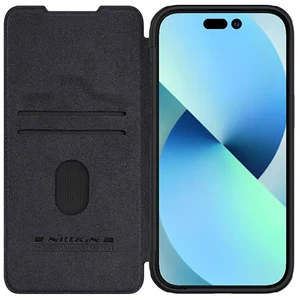 Кожаный чехол-книжка со шторкой для камеры Nillkin Qin Pro Leather Black для iPhone 15 Plus