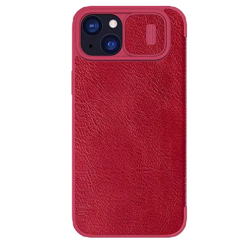 Кожаный чехол-книжка со шторкой для камеры Nillkin Qin Pro Leather Red для iPhone 15 в Виннице