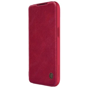 Кожаный чехол-книжка со шторкой для камеры Nillkin Qin Pro Leather Red для iPhone 15 Plus - Фото 2