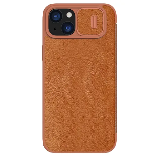 Шкіряний чохол-книжка зі шторкою для камери Nillkin Qin Pro Leather Brown для iPhone 15 в Чернівцях