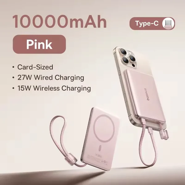 Портативний зарядний пристрій Baseus PicoGo AM11 Magnetic Power Bank Type-C 10000mAh Pink