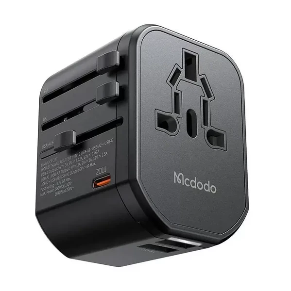 Универсальный переходник (адаптер) Mcdodo Fast Charging Universal Travel Adapter PD 20W + EU | US | AU | UK Black