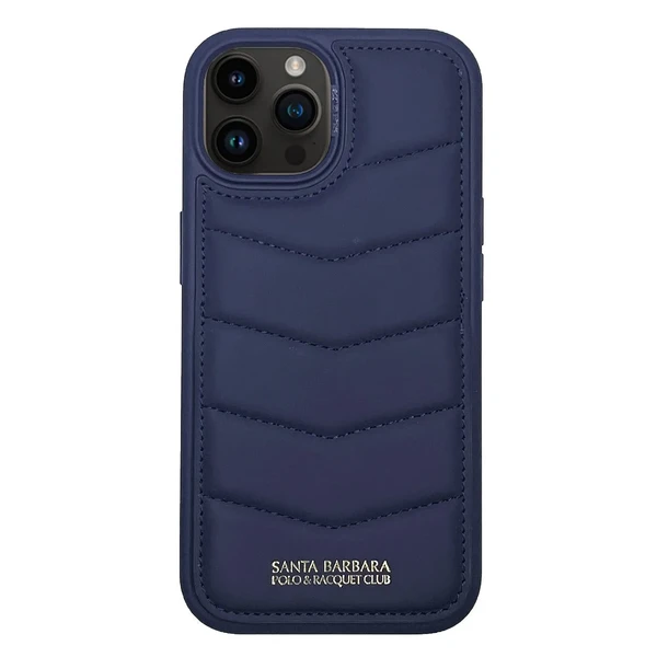 Дутий шкіряний чохол Santa Barbara Polo & Racquet Club з підставкою та розʼємом для карти CLYDE Navy Blue для iPhone 15 Pro Max