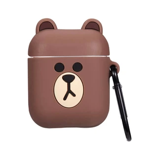 Мультяшний силіконовий чохол для AirPods з карабіном iLoungeMax Bear Коричневий - Фото 2