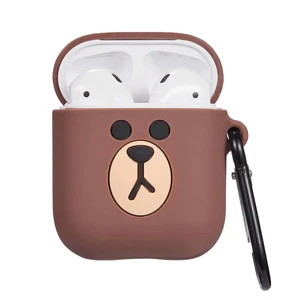 Мультяшний силіконовий чохол для AirPods з карабіном iLoungeMax Bear Коричневий  - Фото 1