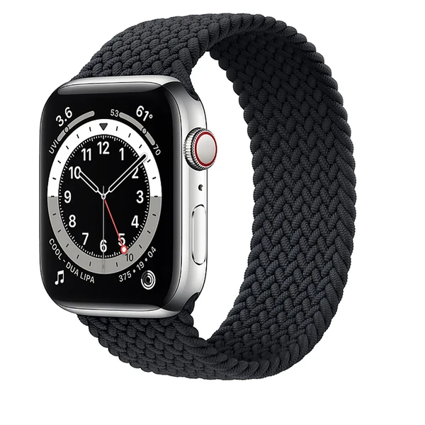 Смарт-часы Apple Watch Series 6 GPS + Cellular, 44mm Silver Stainless Steel Case with Charcoal Braided Solo Loop (M0GF3 | M0GW3)