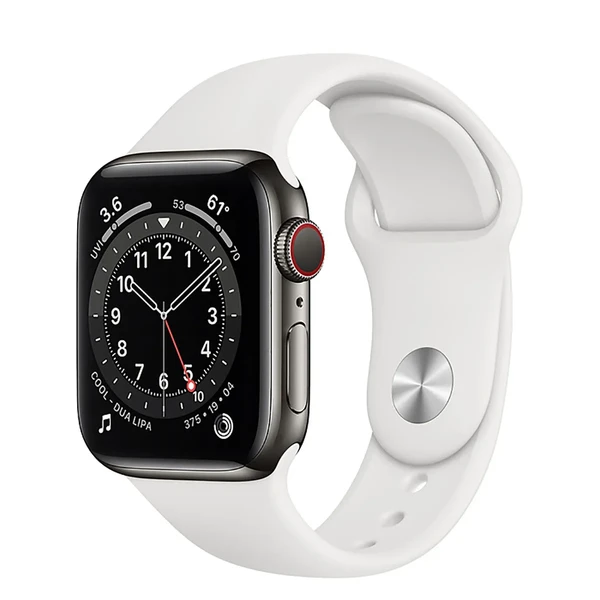 Смарт-годинник Apple Watch Series 6 GPS + Cellular, 40mm Graphite Stainless Steel Case with White Sport Band (M0DF3 | M06T3)