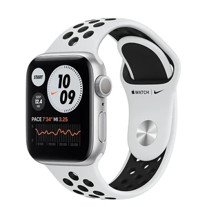 Смарт-часы Apple Watch Nike Series 6 GPS, 40mm Silver Aluminum Case with Pure Platinum | Black Nike Sport Band (M00T3UL/A) Официальный UA M00T3UL/A - Фото 1