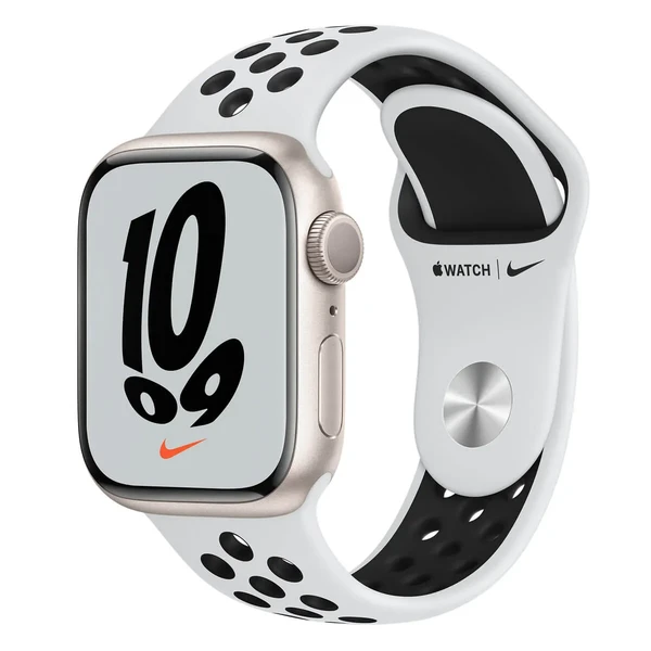 Смарт-годинник Apple Watch Nike Series 7 GPS, 45mm Starlight Aluminum Case with Pure Platinum | Black Nike Sport Band (MKNA3) у Броварах