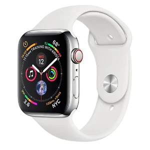 Смарт-часы Apple Watch Series 4 40mm GPS+LTE Stainless Steel Case White Sport Band (MTVJ2 | MTUL2) MTVJ2 | MTUL2 - Фото 1