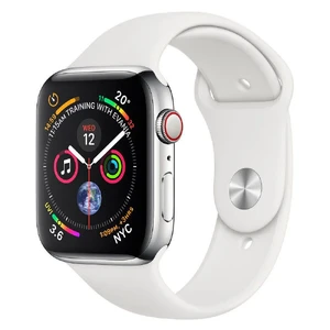 Смарт-часы Apple Watch Series 4 44mm GPS+LTE Stainless Steel Case White Sport Band (MTV22 | MTX02) MTV22 | MTX02 - Фото 1