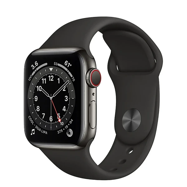 Смарт-годинник Apple Watch Series 6 GPS + Cellular, 40mm Graphite Stainless Steel Case with Black Sport Band (M02Y3 | M06X3)